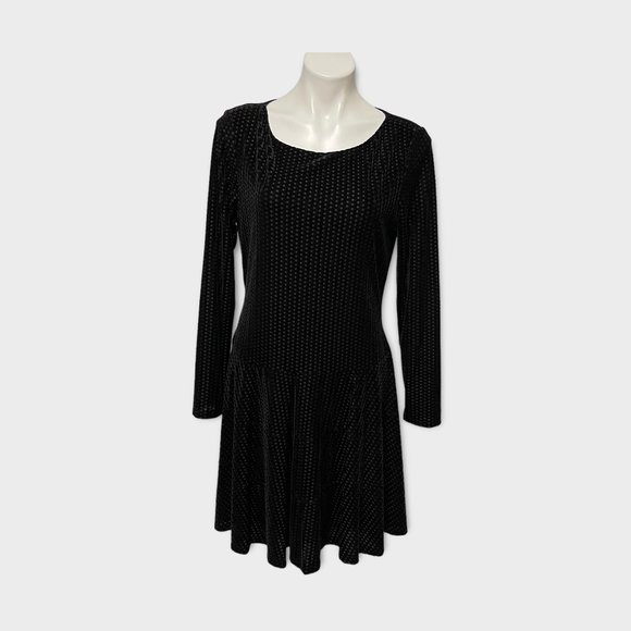 Ivanka Trump Black Textured Long Sleeve Velvet Party Dress - Picture 2 of 7